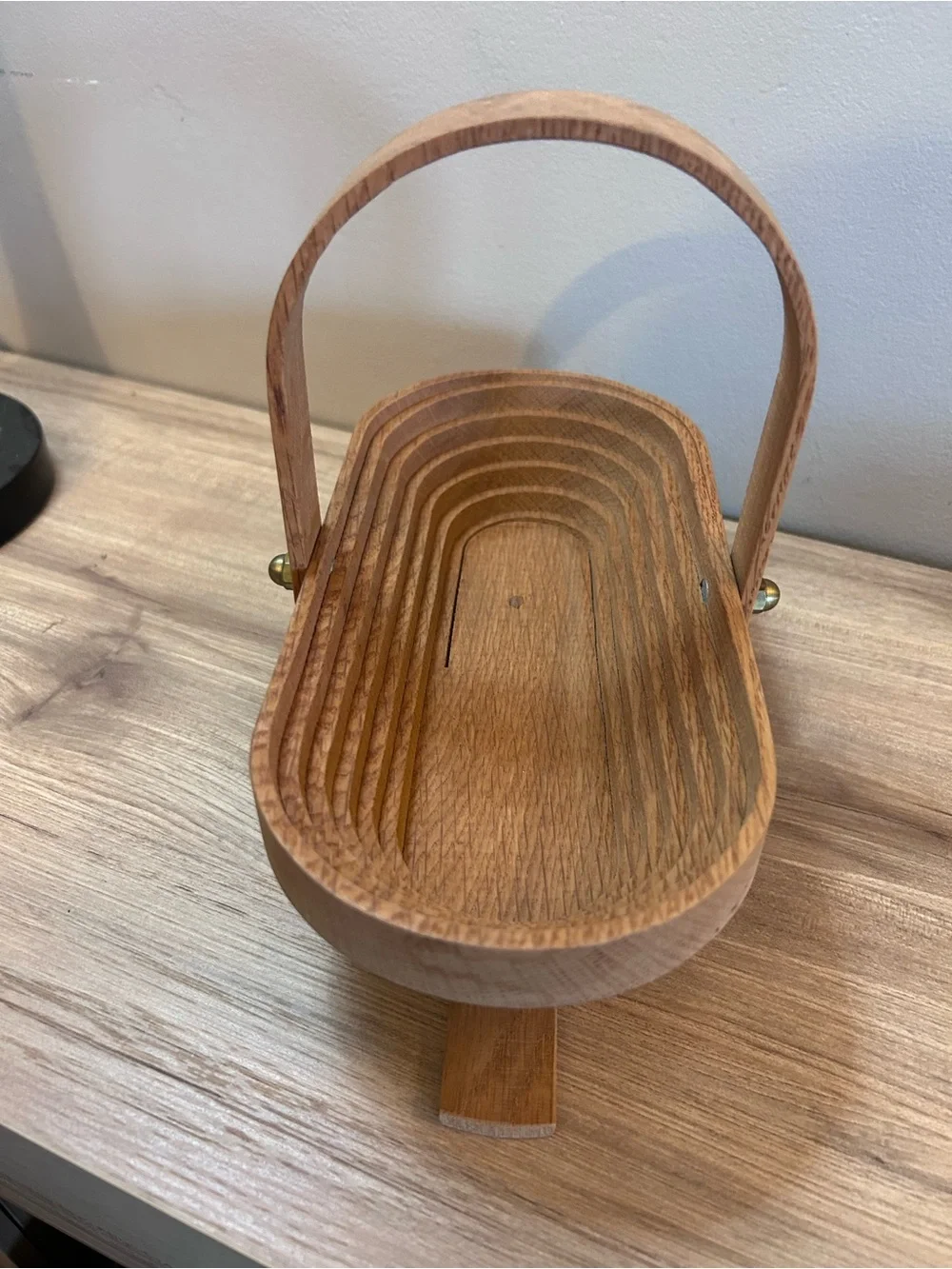 Vintage Wood Handle Basket in Natural Tan